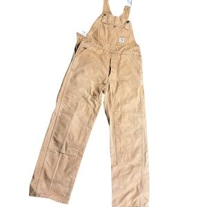 VTG Carhartt Youth Double Knee Brown Work Overalls Size 14